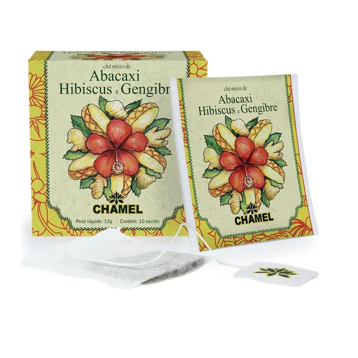 Chá Misto Abacaxi, Hibiscus e Gengibre 10 Sachês - Chamel