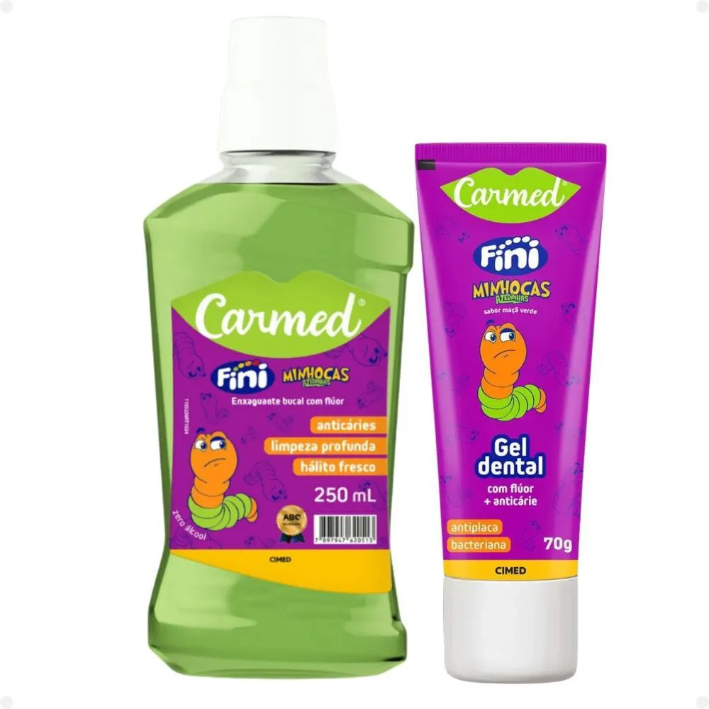 Kit Carmed Fini Minhocas Azedinhas: Gel Dental 70g e Enxaguante Bucal 250ml