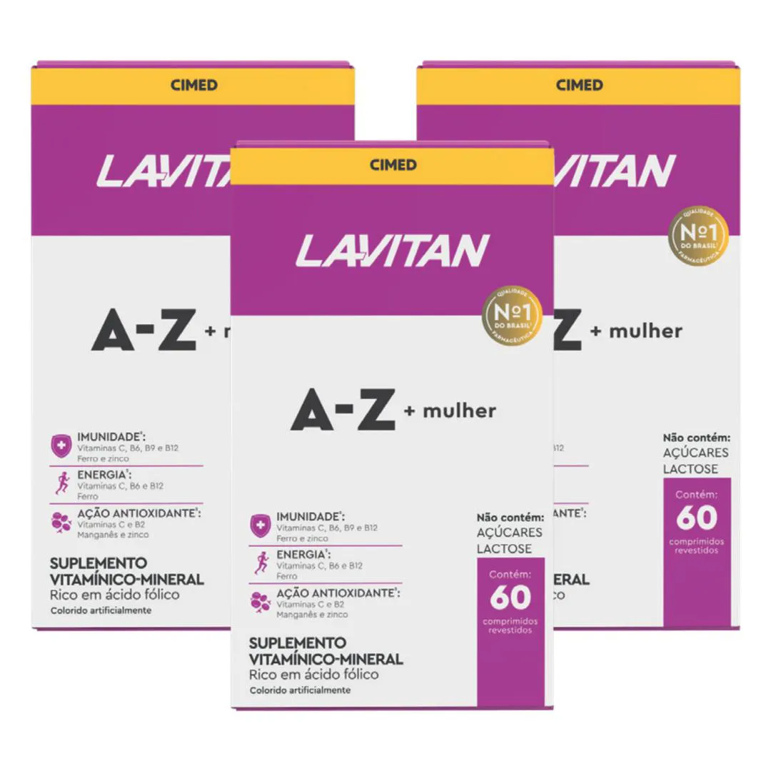 Lavitan Mulher + Az Kit 3 Caixas com 60 Cimed Vitaminas Saude Feminina