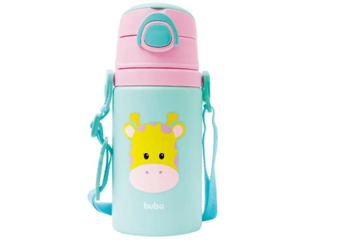 GARRAFINHA DE ALUMíNIO COM CANUDO DE SILICONE BPA FREE ANIMAL FUN GIRAFA - BUBA