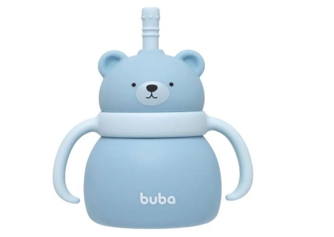 COPO INFANTIL EM SILICONE COM CANUDO 200ML URSINHO  - BUBA Rosa