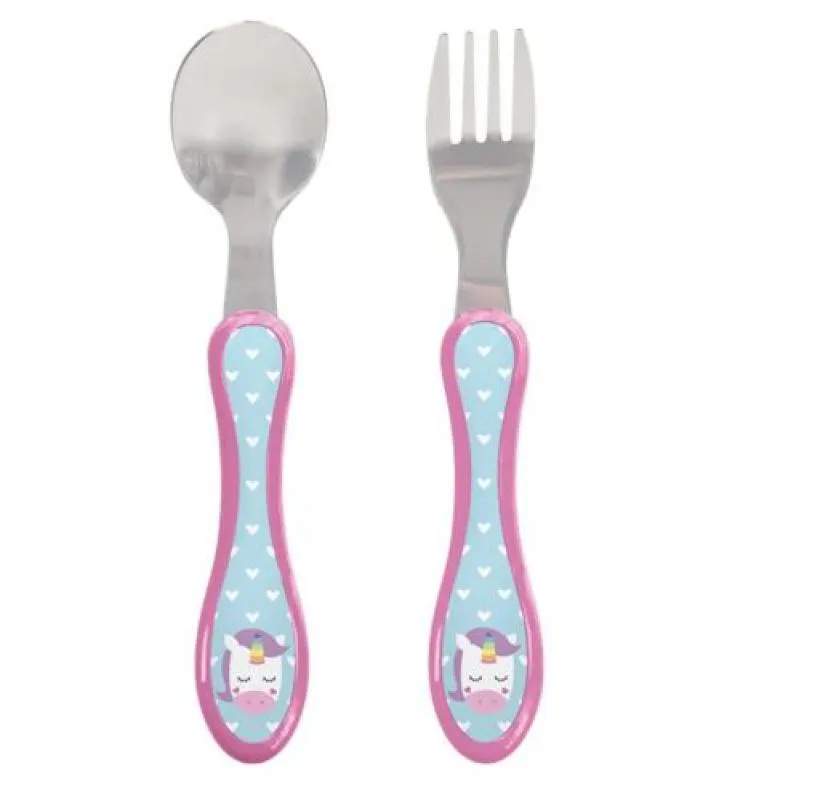 Kit Infantil de Talheres Anatômicos (garfo e Colher) Animal Fun Unicórnio - Buba