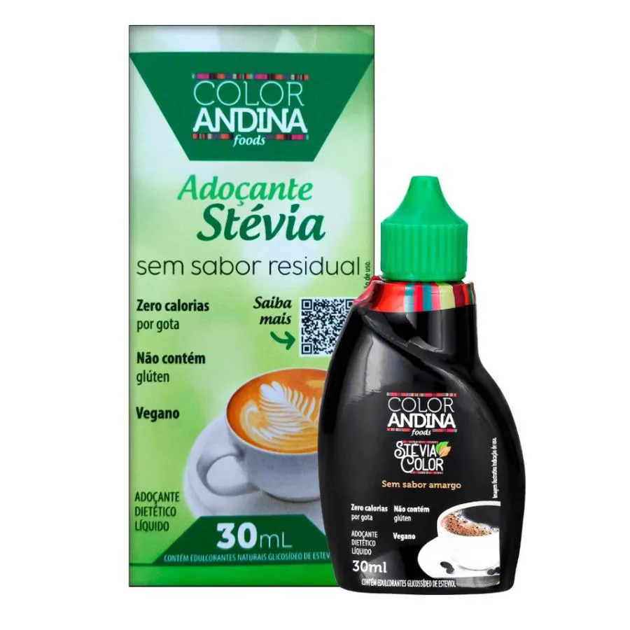 Adoçante Líquido Stévia Color Andina 30ml - sem Sabor Amargo | sem Glúten - 100% Natural