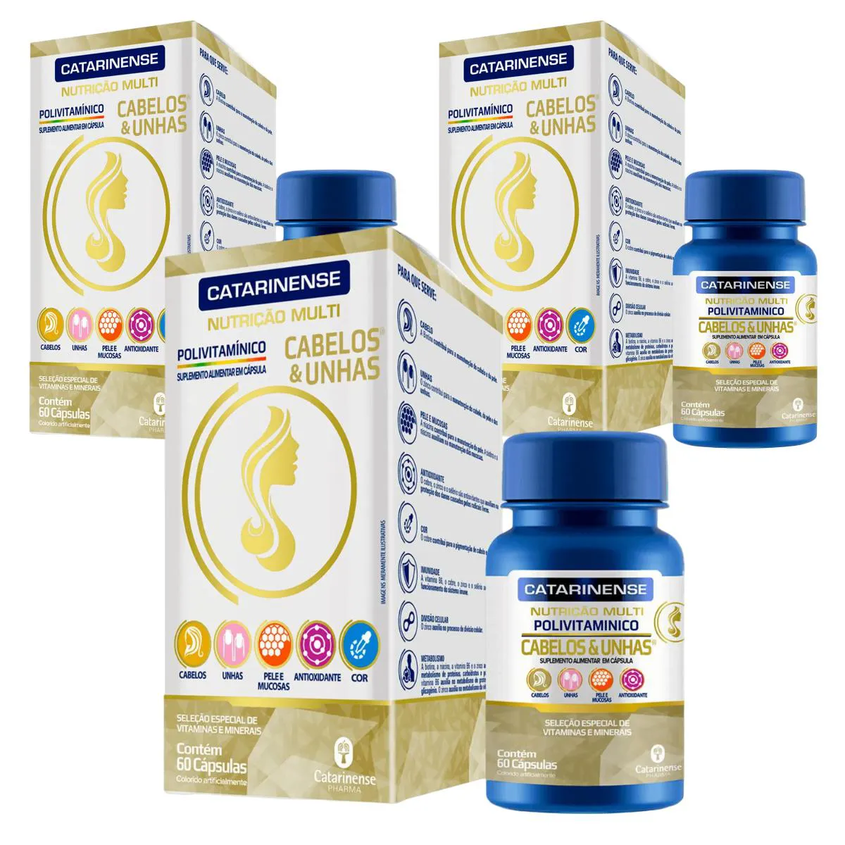Kit 3 Vitamina Multi Cabelos e Unhas 60cps – Catarinense