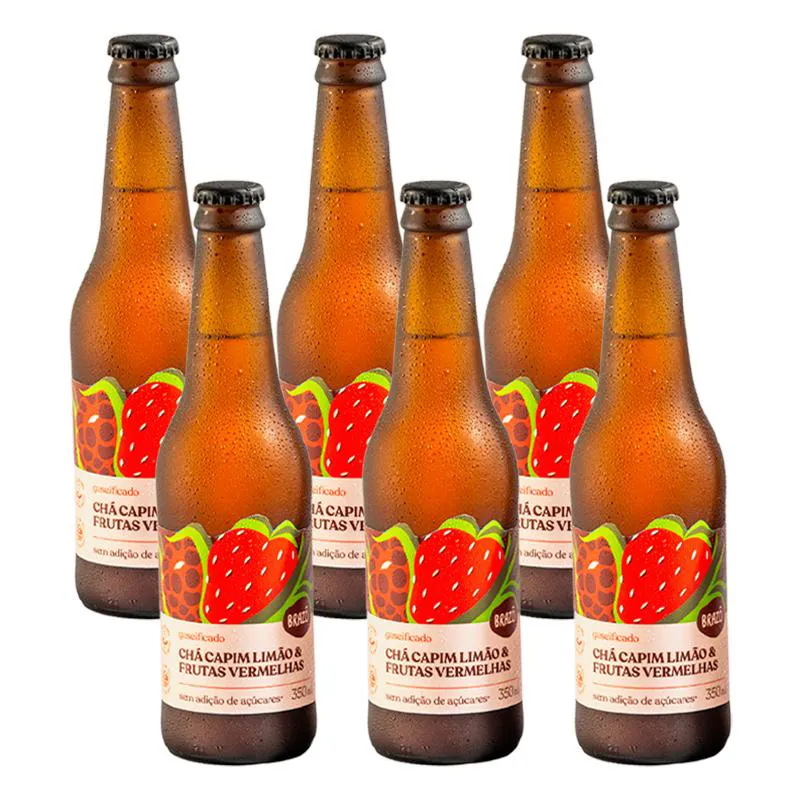 Kit 6x: Chá de Capim Limão com Frutas Vermelhas Gaseificado Brazô 350ml