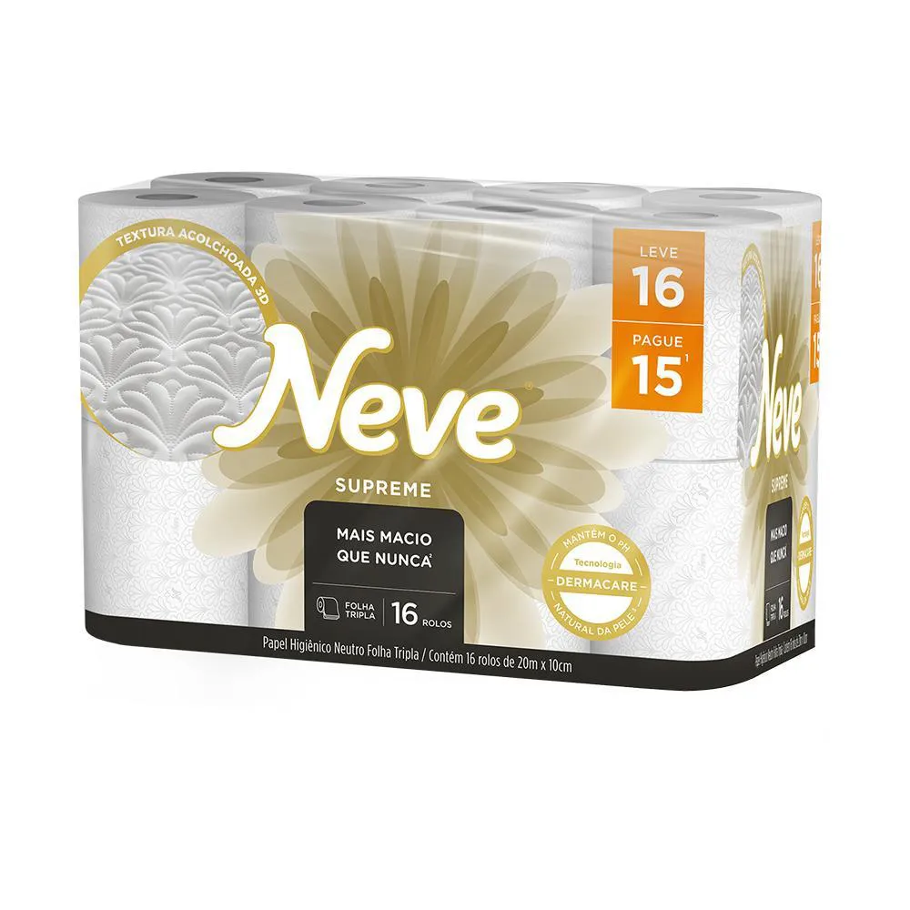 Kit 2 Papel Higiênico Neve Supreme Folha Tripla Leve 16un Cada