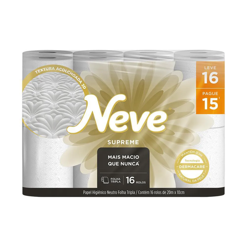 Kit 2 Papel Higiênico Neve Supreme Folha Tripla Leve 16un Cada