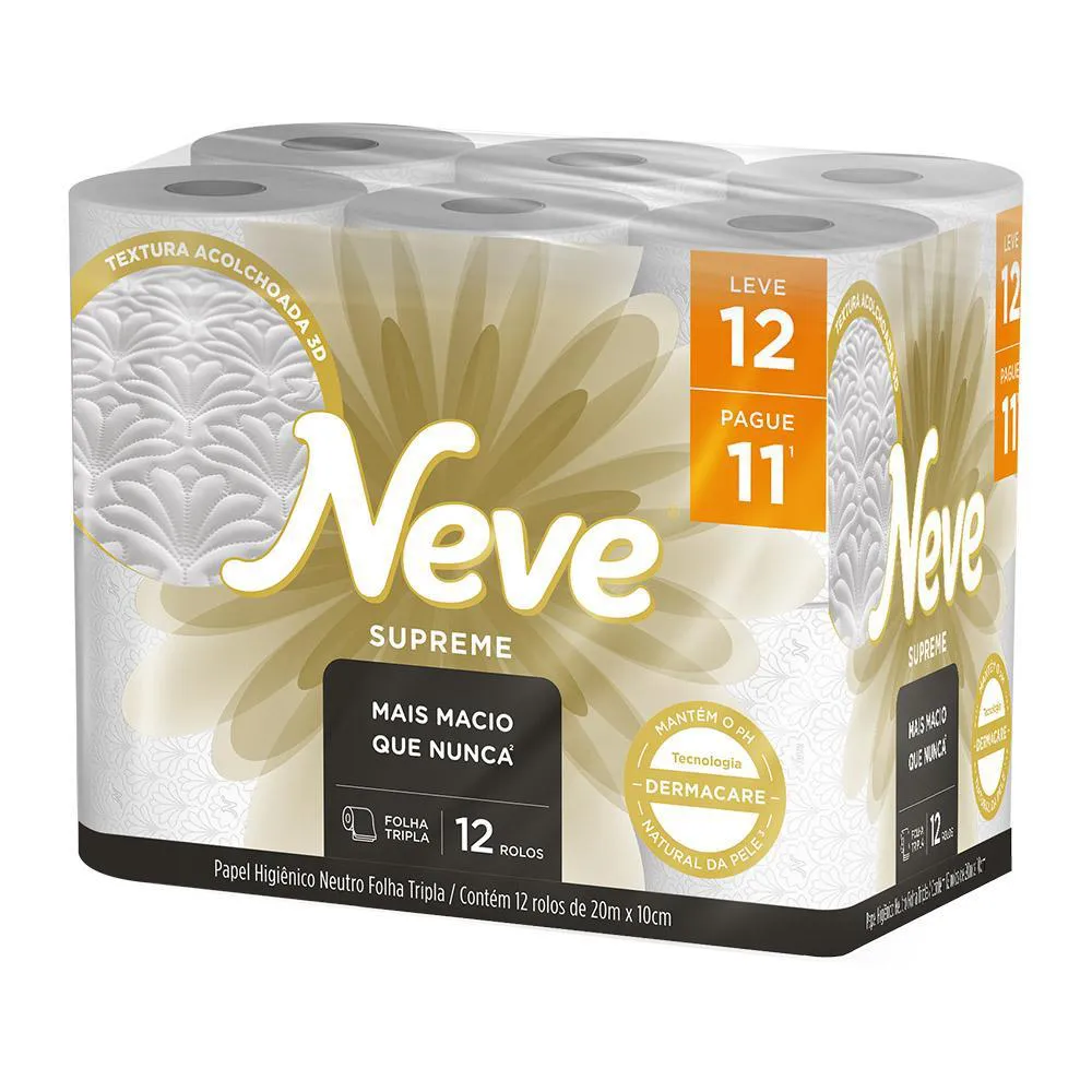Kit 3 Papel Higiênico Neve Supreme Folha Tripla Leve 12un Cada