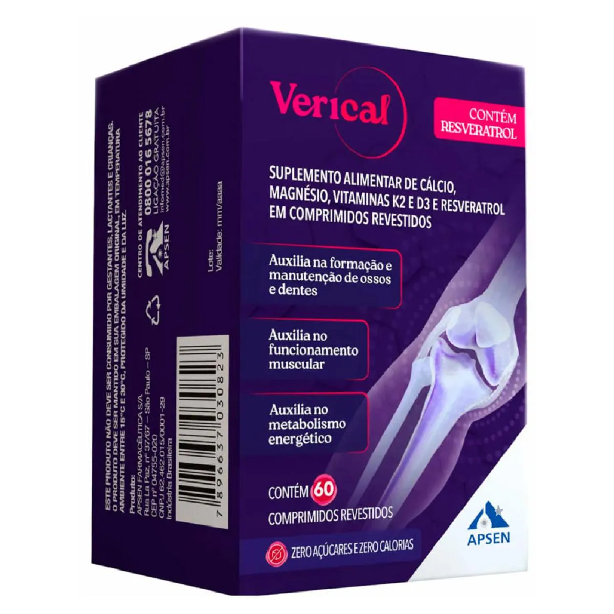 Suplemento Verical com 60 Cpr Revestidos sem Sabor - Apsen