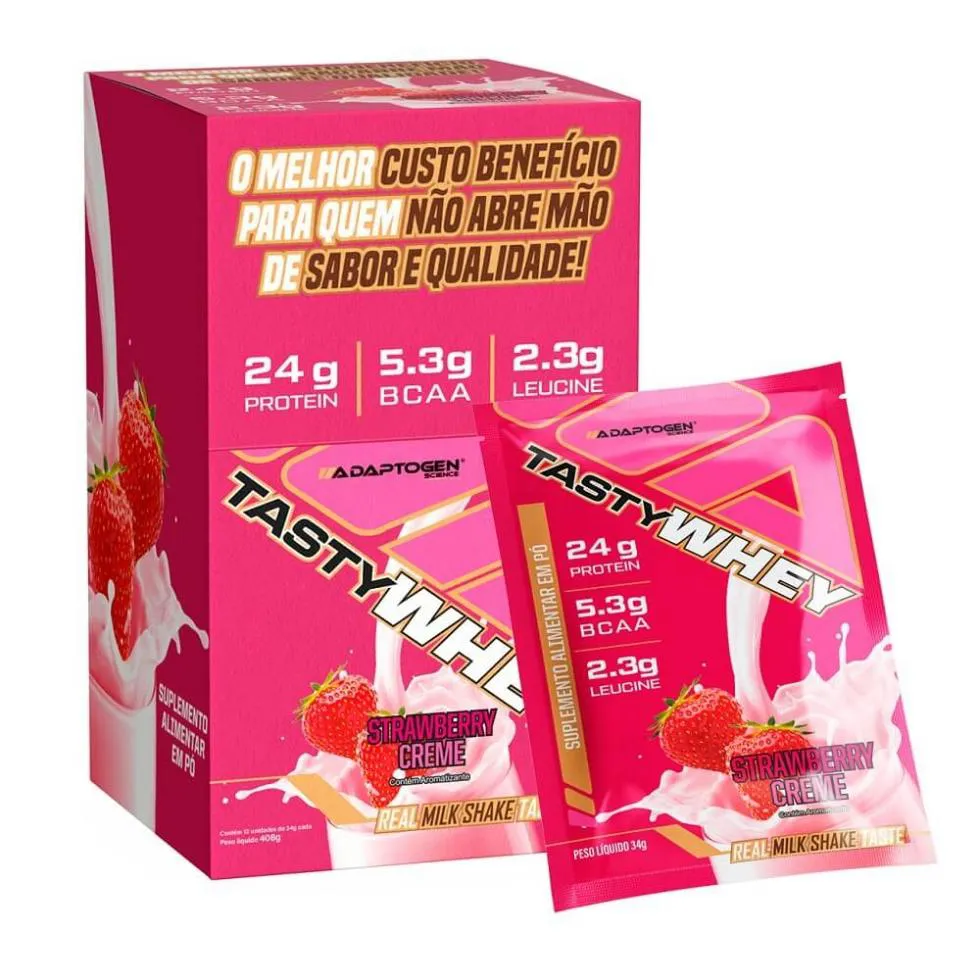 Tasty Whey Display Sachê - Sabor: Morango (12 Unid. 34g)