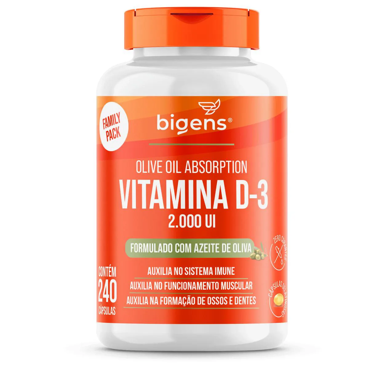 Bigens Vitamina D3 2000ui Óleo de Oliva 240 Cápsulas