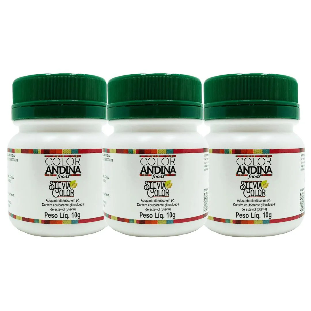Adoçante Stévia 10g | Color Andina | 100% Natural - 03 Potes