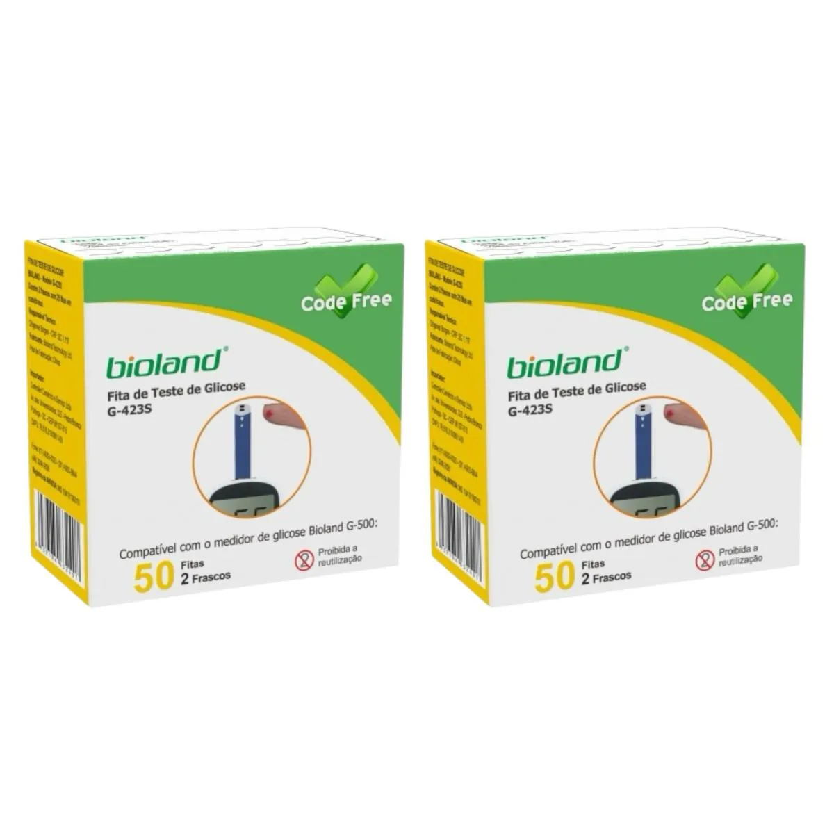 2 Caixas Fita Medição de Glicose G423s Bioland 50 Fitas