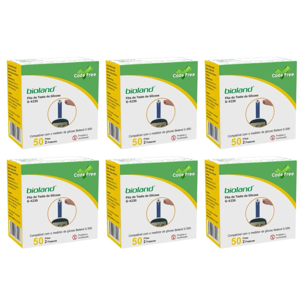 6 Caixas Fita Medição de Glicose G423s Bioland 50 Fitas