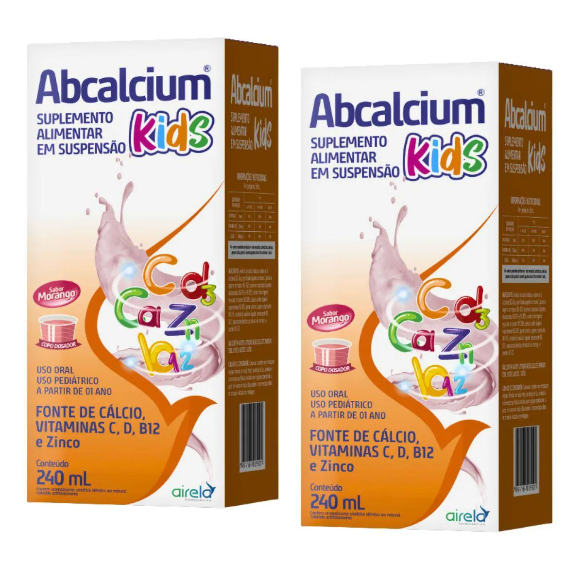 Abcalcium Kids 240ml Cálcio Vitamina C D B12 e Zinco Kit 2