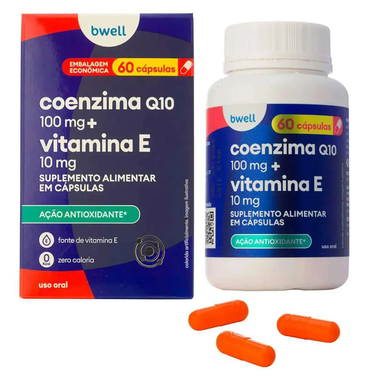 Coenzima Q10 100mg + Vitamina E 10mg bwell 60 Cápsulas