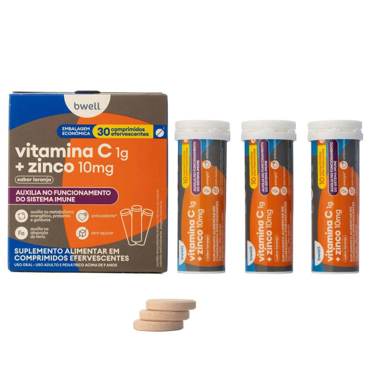Vitamina C + Zinco bwell 30 Comprimidos Efervescentes