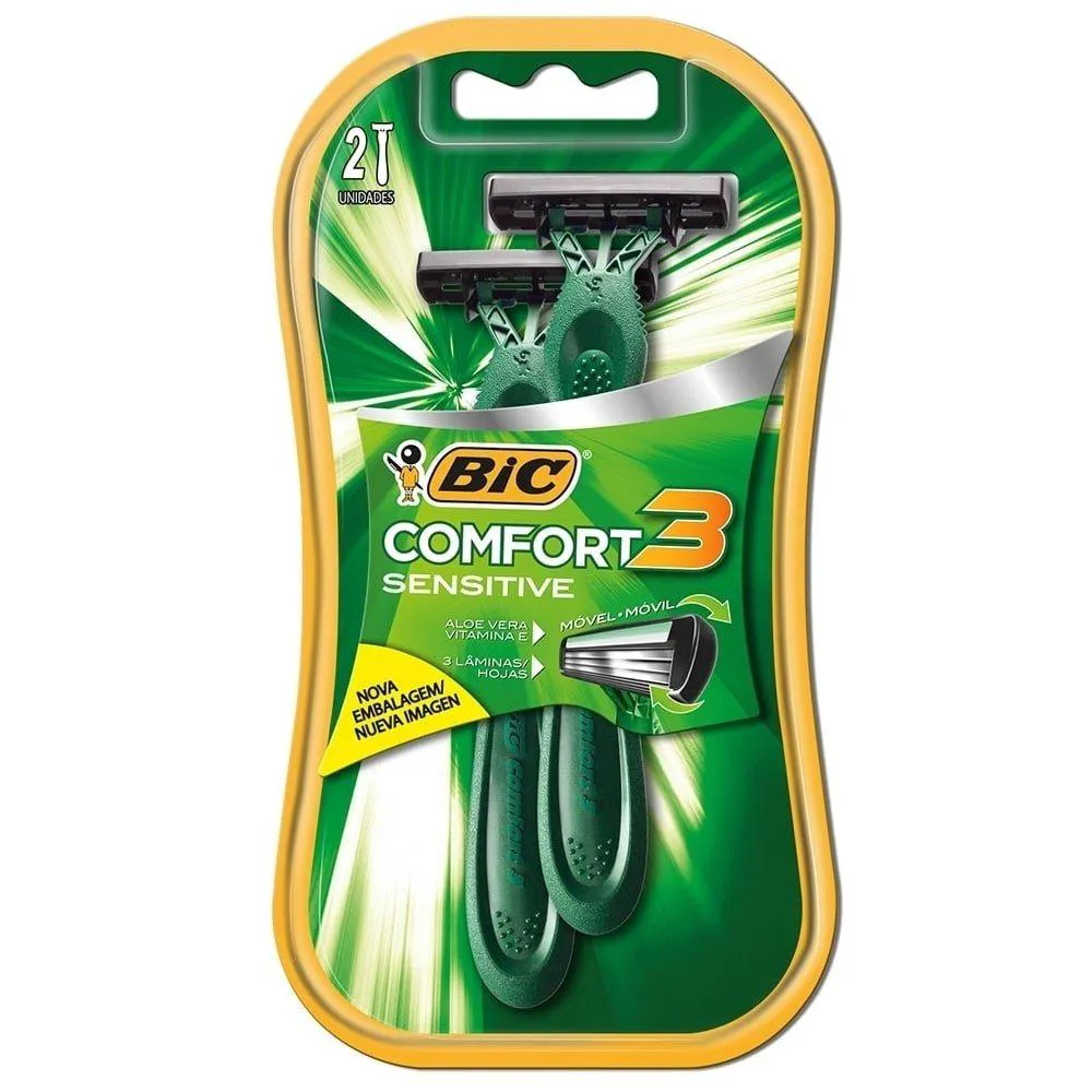 Aparelho Bic Comfort 3 Cabeça Móvel Pele Sensível 12 Embalagens com 2 unidades
