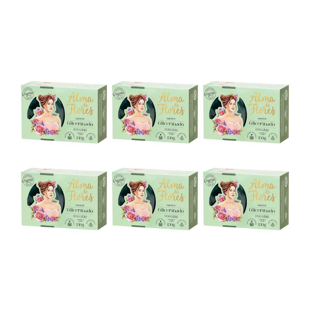 Sabonete Alma de Flores 130G Glicerinado Fougere - Kit 6 unidades