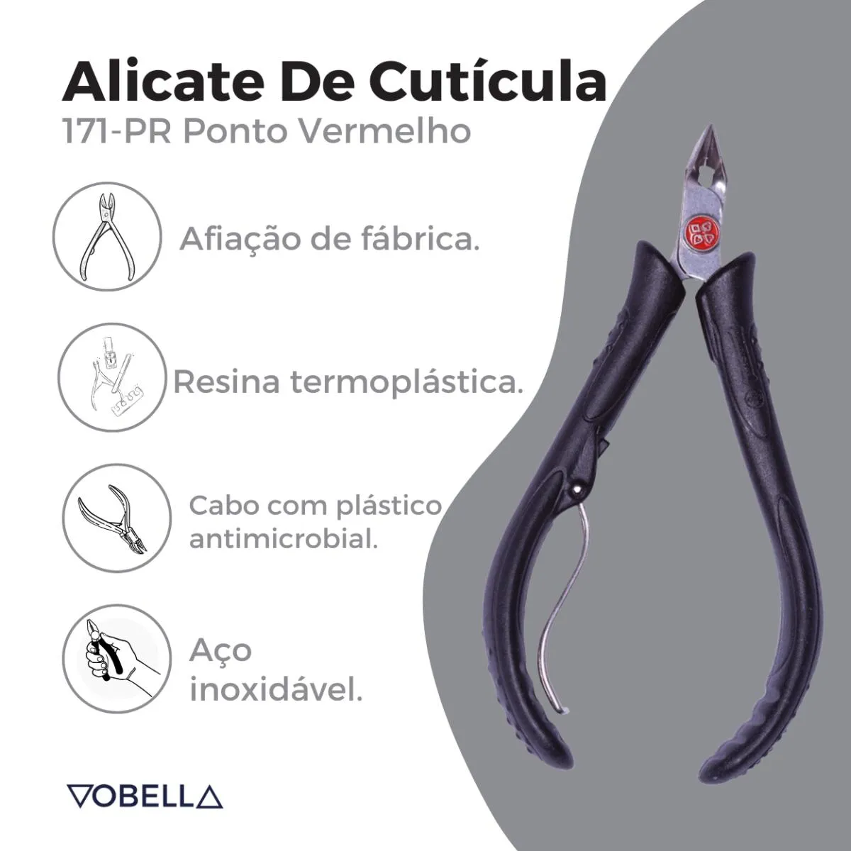 Alicate de Corte Unha Cutícula 171-Pr Ponto Vermelho Mundial