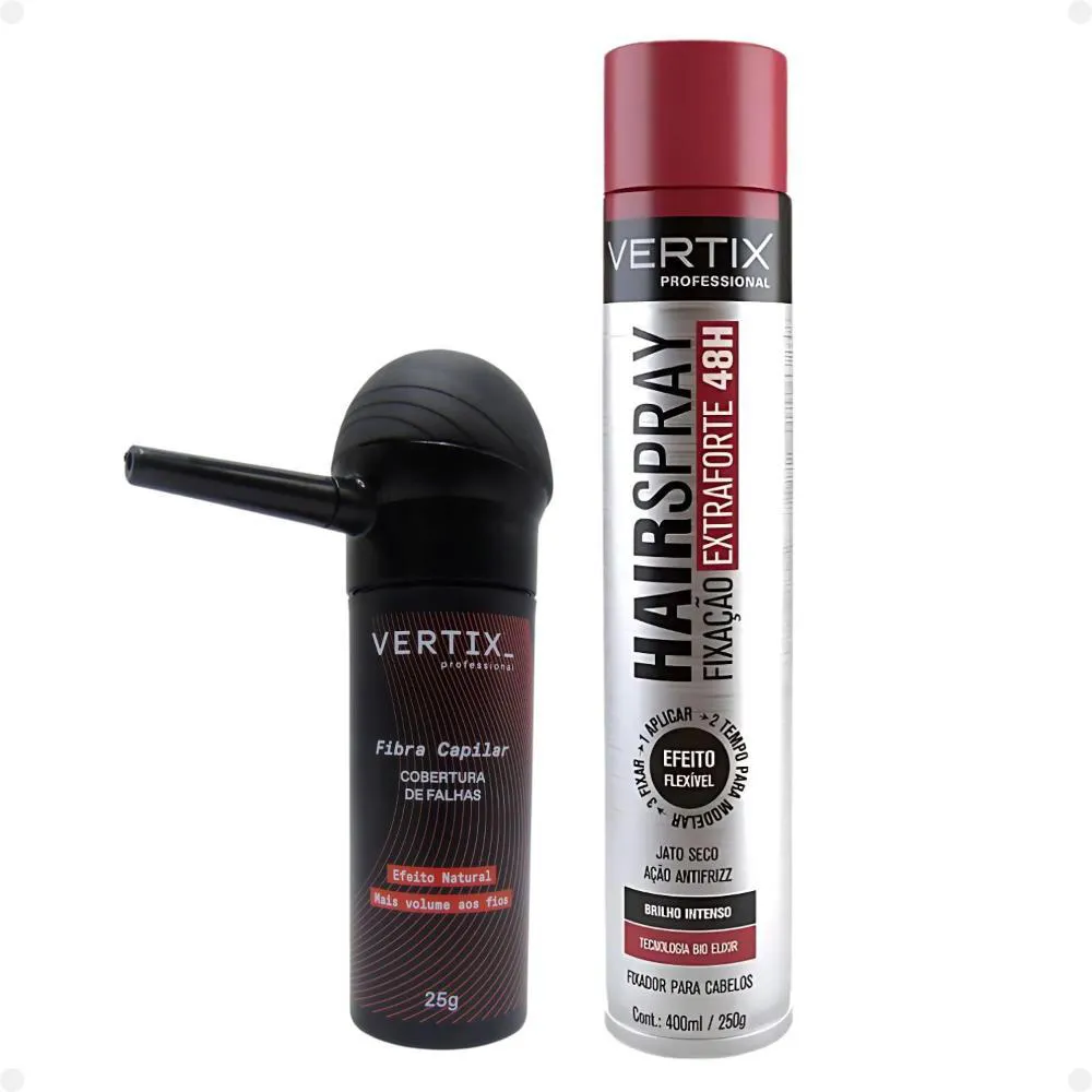 Kit Vertix: Fibra Capilar Castanho Claro, Aplicador e Spray Extraforte
