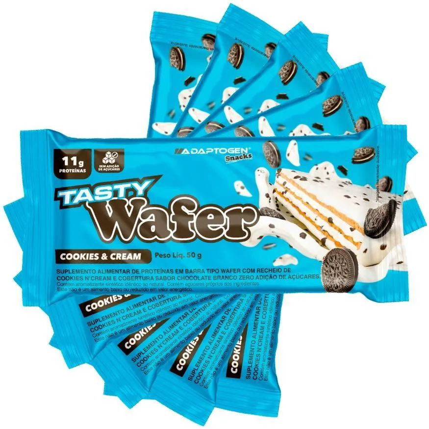 Tasty Wafer Snacks 50g Kit 5 Un - Adaptogen Cookies e Cream - Sem Ad Açucar