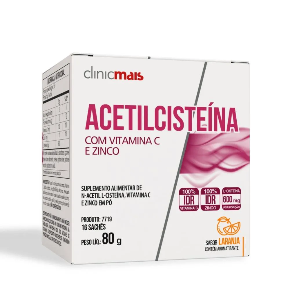 N - Acetilcisteína Nac 16 Sachês 5g Sabor Laranja Clinicmais