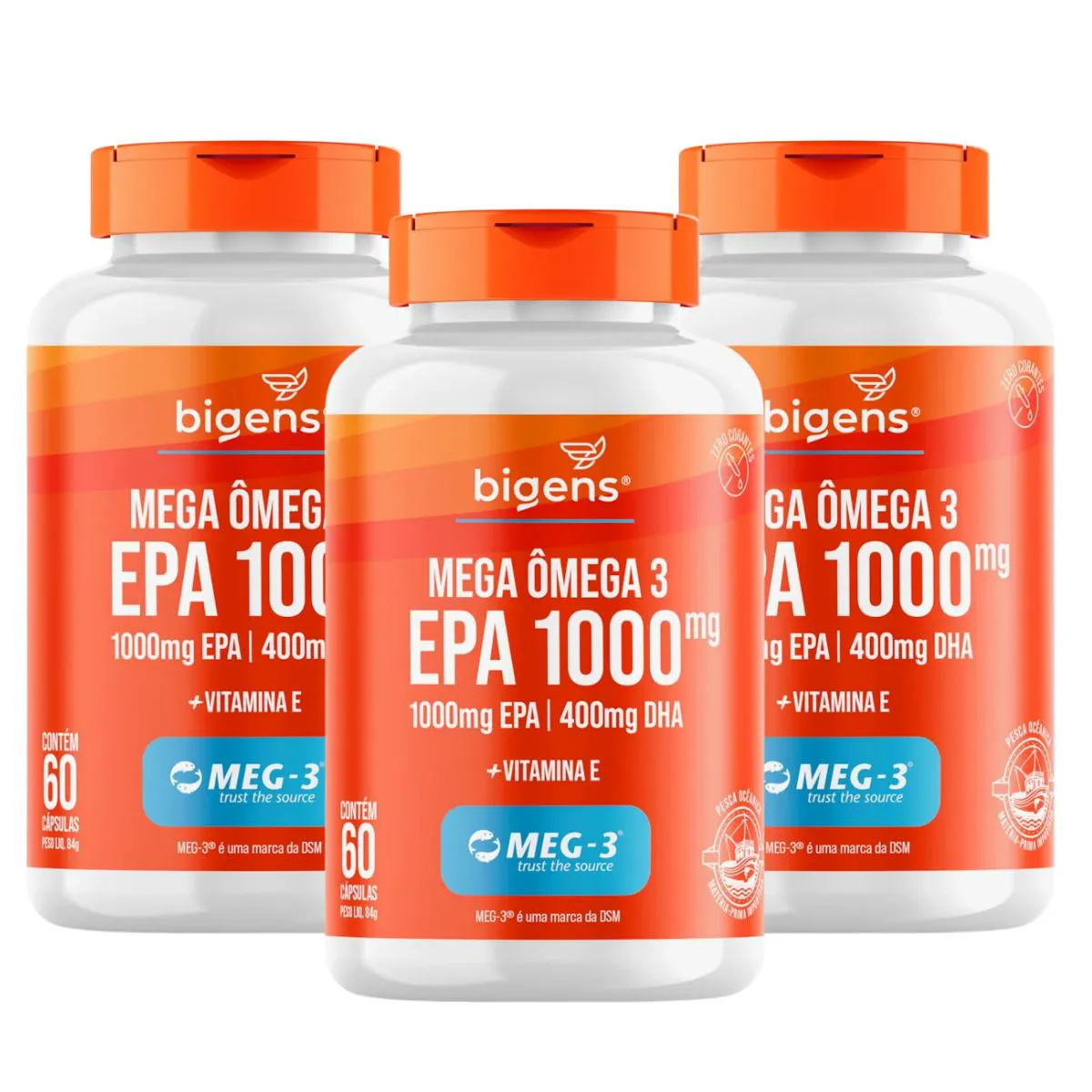 3x Mega Ômega 3 Epa 1000mg Dha 400mg Meg - 3 Bigens 60 Capsulas sem Sabor