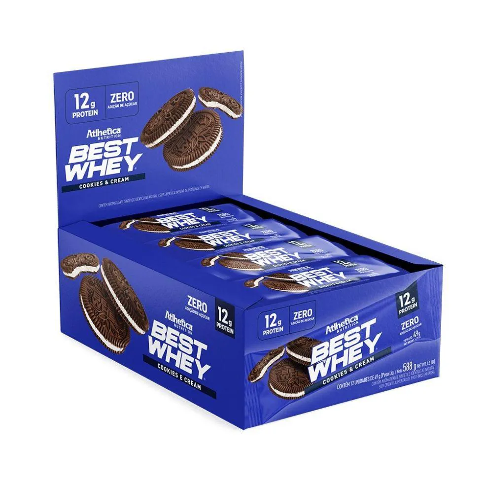 Best Whey Bar 744g (display 12 unidades de 62g) - Sabor: Cookies e Cream (588g)