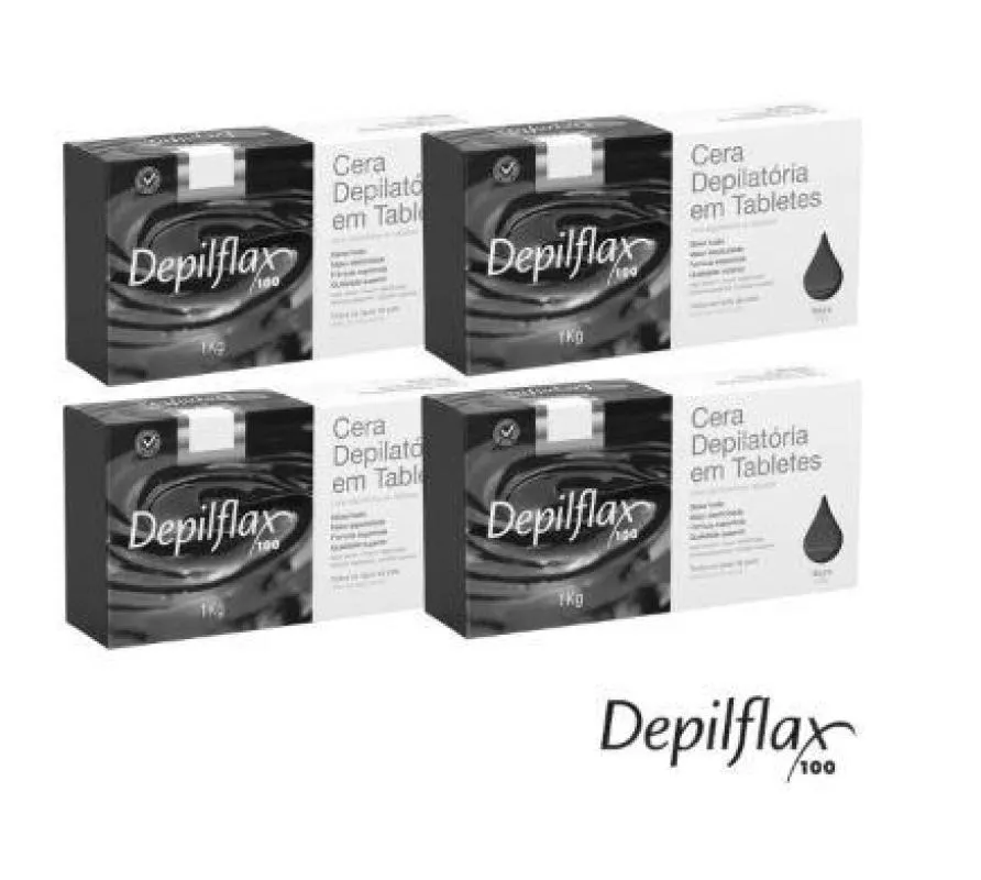 Kit com 04 Ceras Quente Depilatórias Depilflax Negra 1kg