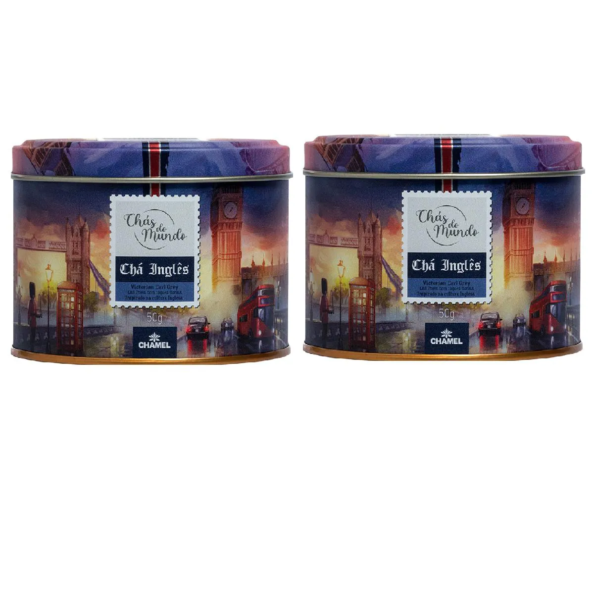 Kit 02 Chás do Mundo Pouch Chá Inglês Lata 50g - Chamel
