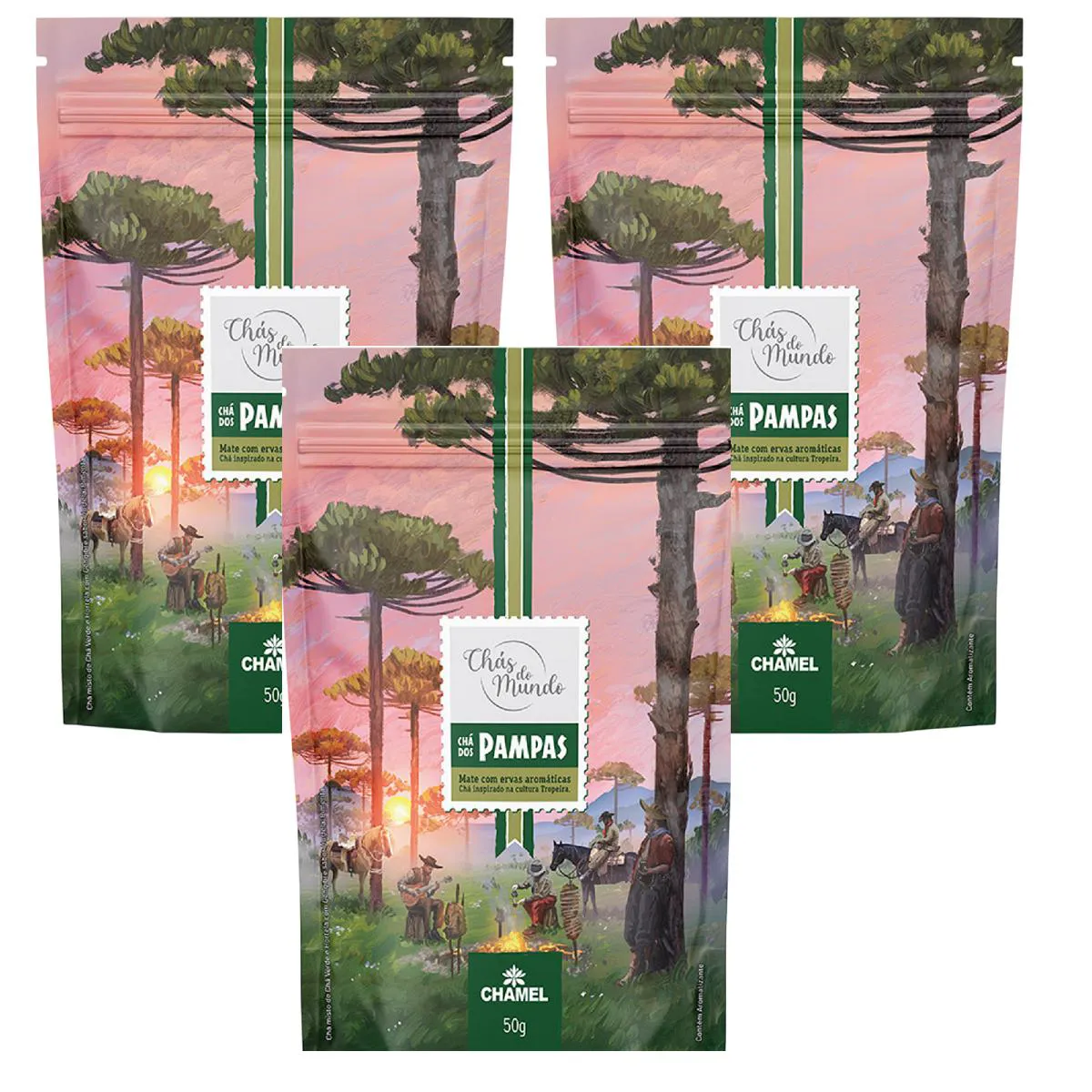 Kit 03 Chás do Mundo Pouch Chá Pampas 50g - Chamel