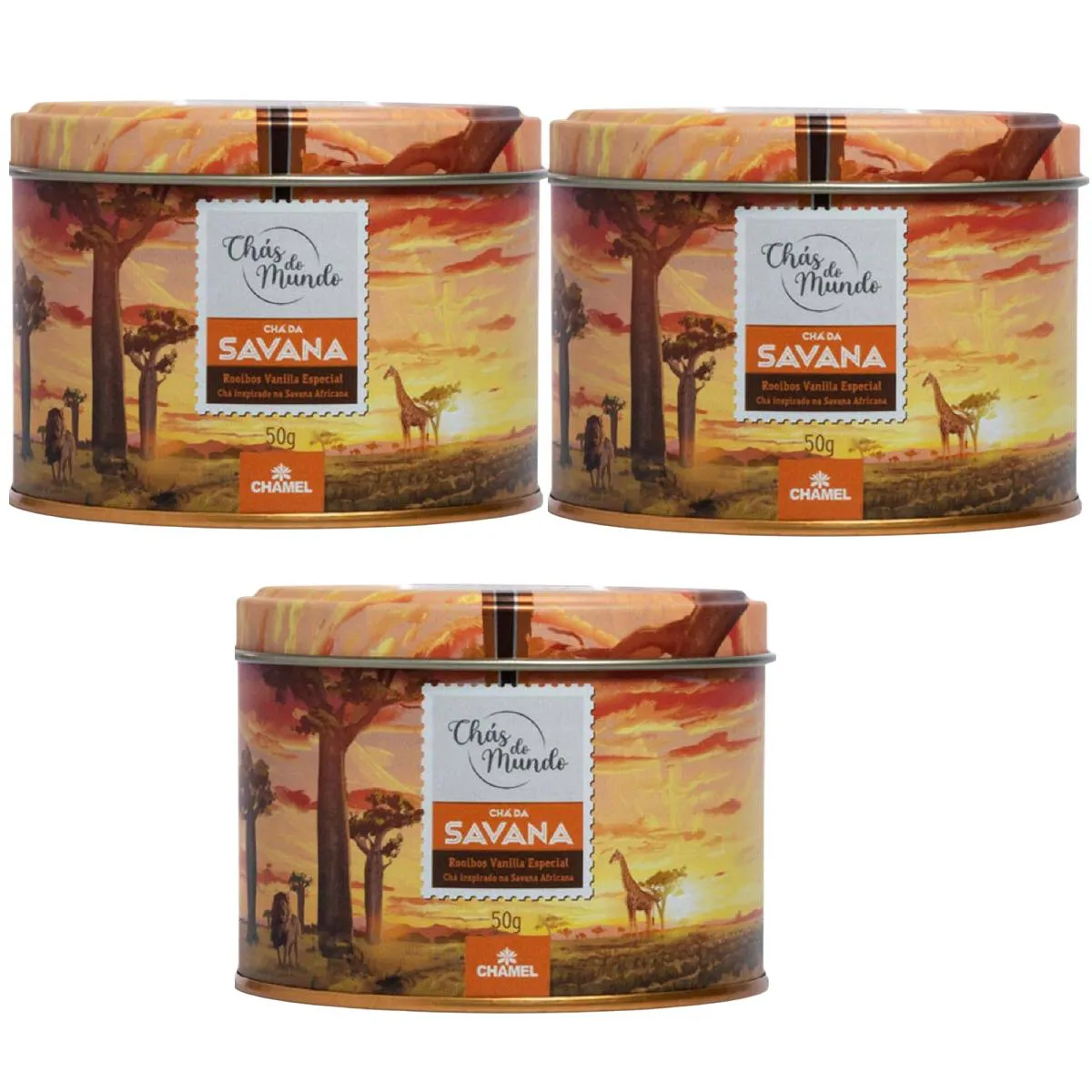Kit 03 Chás do Mundo Pouch Chá Savana Lata 50g - Chamel