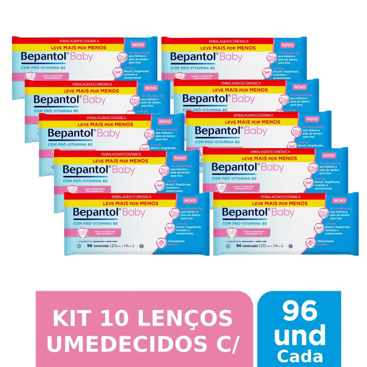 Kit 10 Lenços Umedecidos Hipoalergênicos 96Un Cada - Bepantol