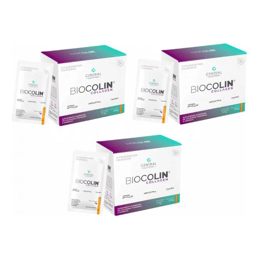Kit com 3 Biocolin Collagen Colágeno 7G 30 Sachês Tangerina - Central Nutrition