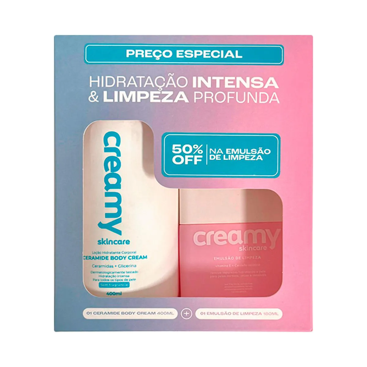 Kit Creamy Skincare Loção Hidratante Corporal Ceramide 400ml + Emulsão de Limpeza 180ml