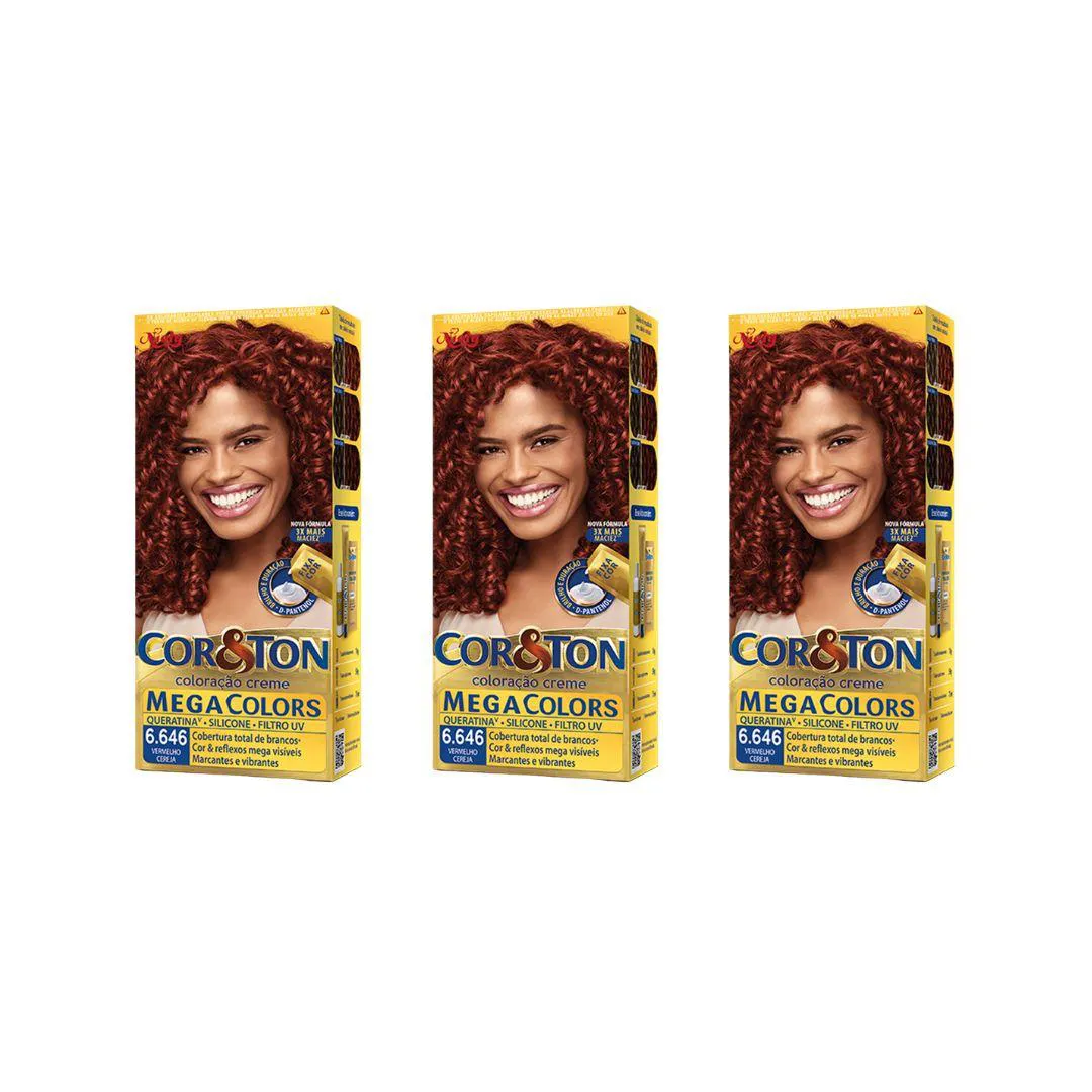 Coloraçao Cor&ton 6.646 Vermelho Cereja 50g - Kit C / 3