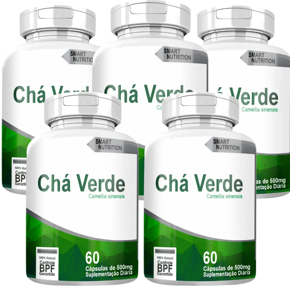 Cha Verde Kit com 5 Potes com Total de 300 Capsulas