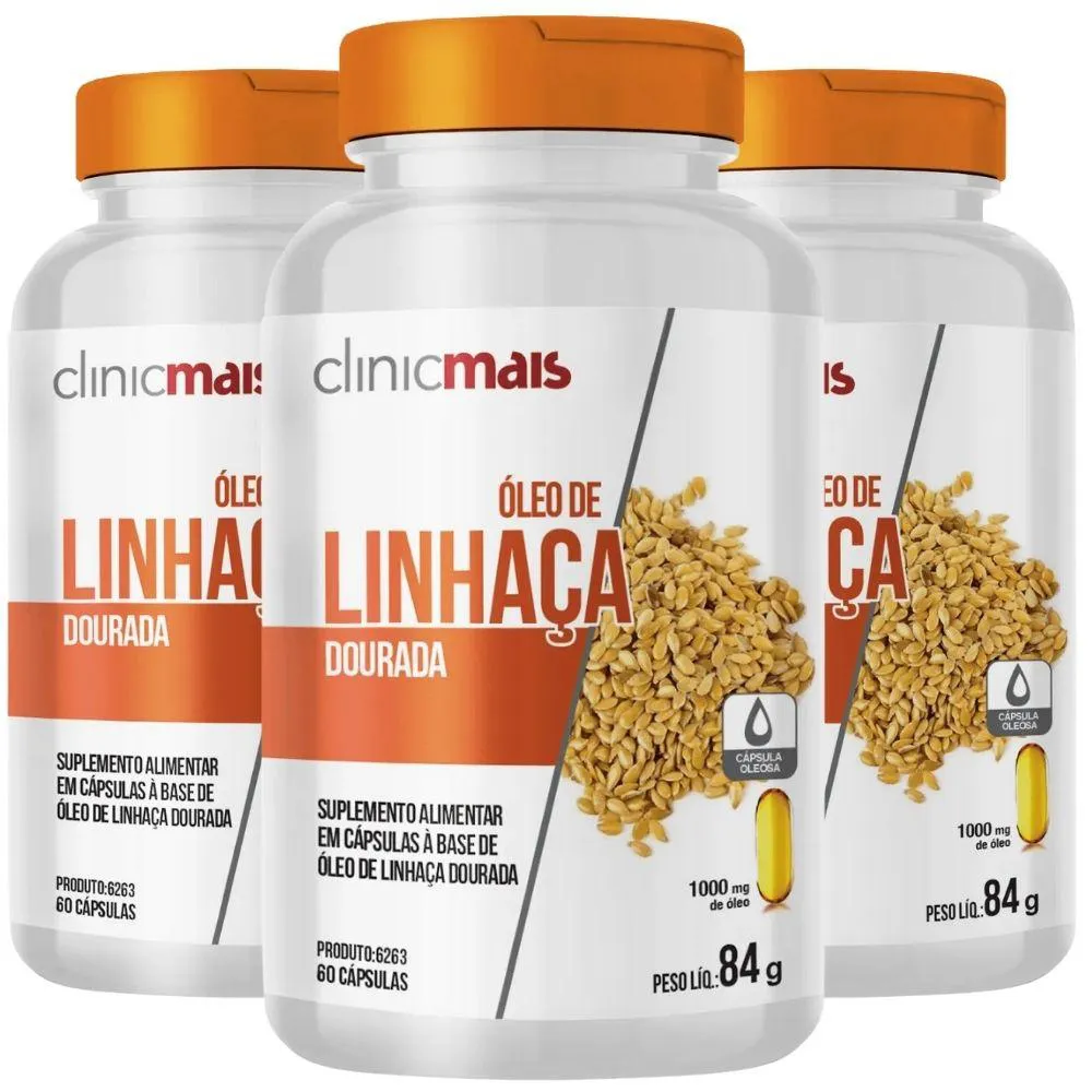 Kit 3x Óleo de Linhaça Dourada 1000mg 60 cápsulas - Clinicmais