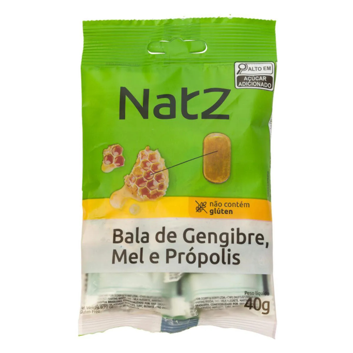 Bala de Gengibre, Mel e Própolis Natz 40g