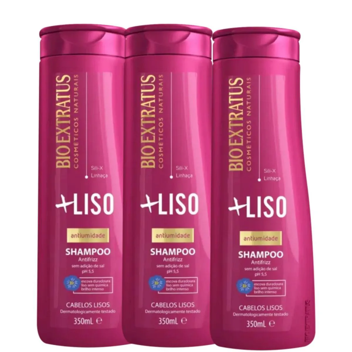 Kit C3 Shampoo +liso Brilho Intenso Antiumidade Bio Extratus