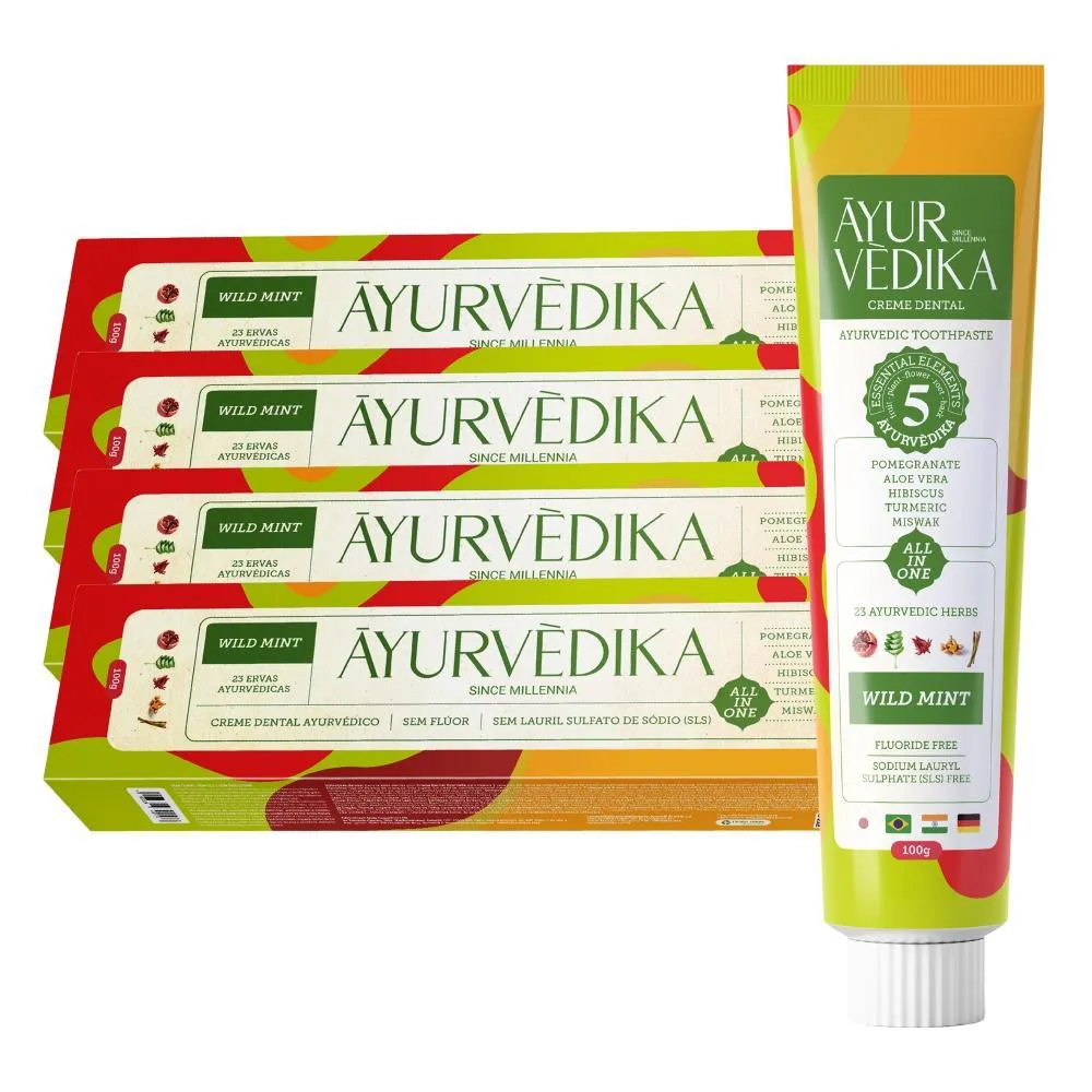 Kit 4 Creme Dental Ayurvédico Sem Flúor Wild Mint Natural
