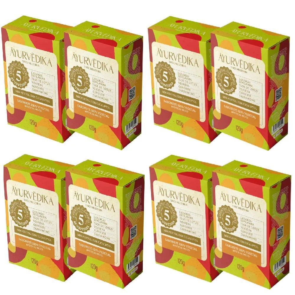 Kit 8 Sabonetes Barra 100% Vegetais Mystical Wood Ayurvédika