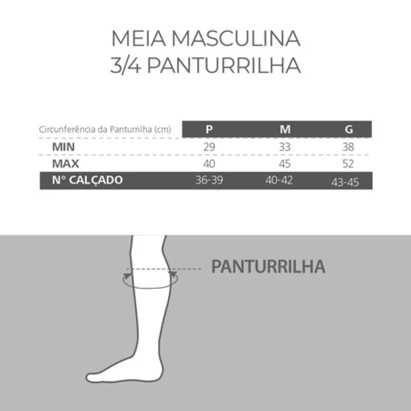 Meia ¾ Panturrilha Attiva Alta Compressao 20-30 Mas Fechada Preta Tamanho G Cor Preta