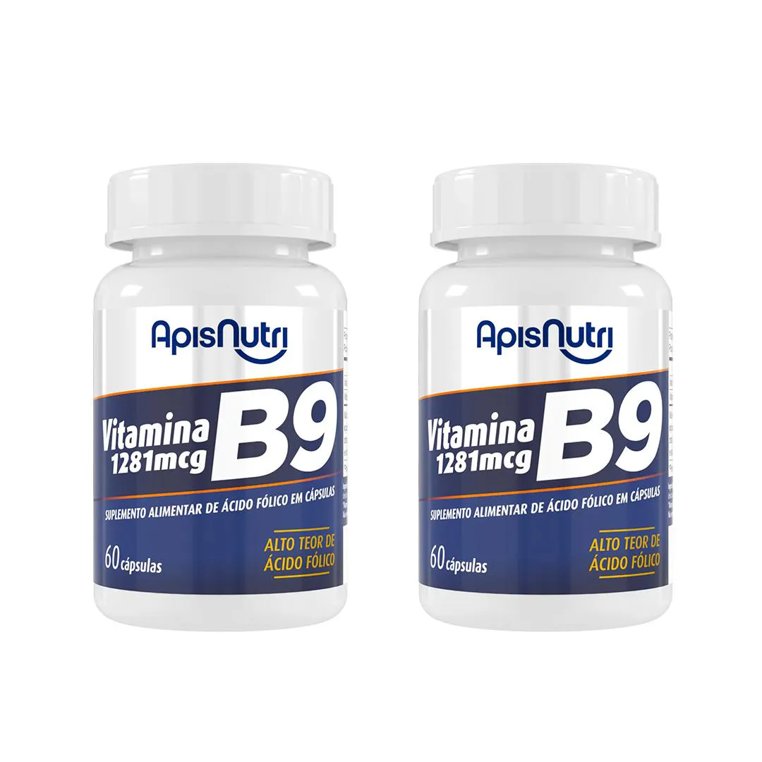 Kit 2 Vitamina B9 1281mcg Acido Folico 60 cápsulas - Apisnutri