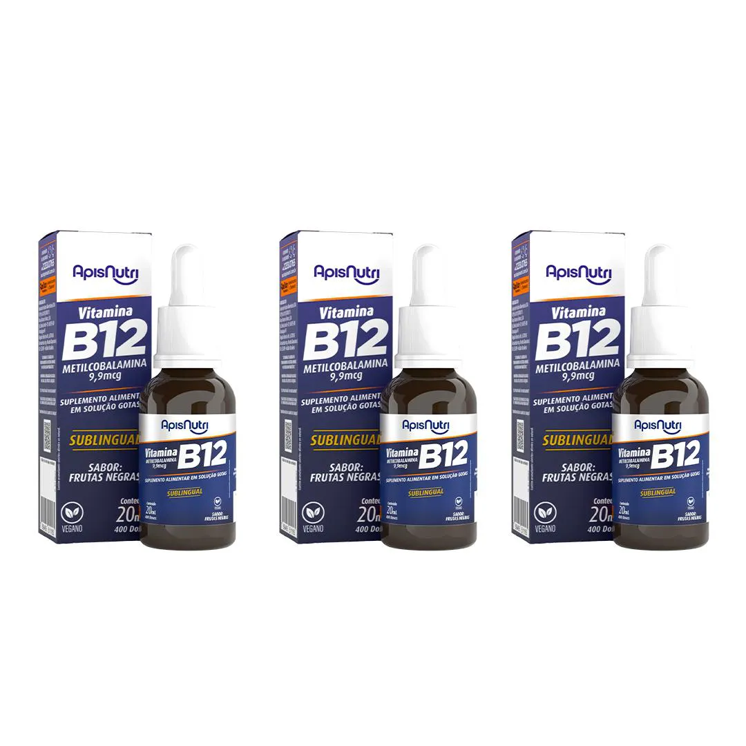 Kit 3 B12 Metilcobalamina Sublingual com 20ml - Apisnutri