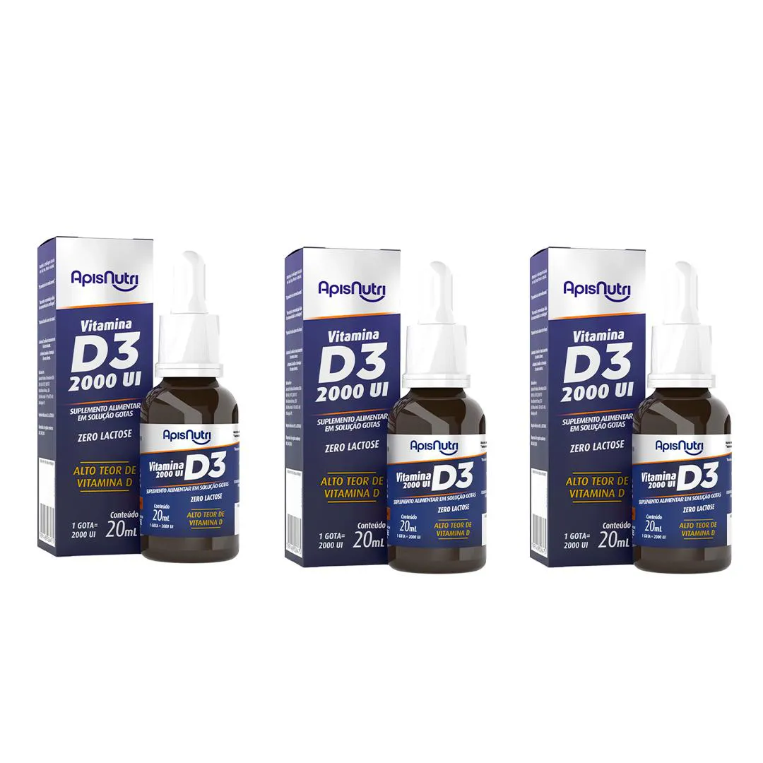 Kit 3 Vitamina D3 Gotas 2.000ui com 20ml - Apisnutri