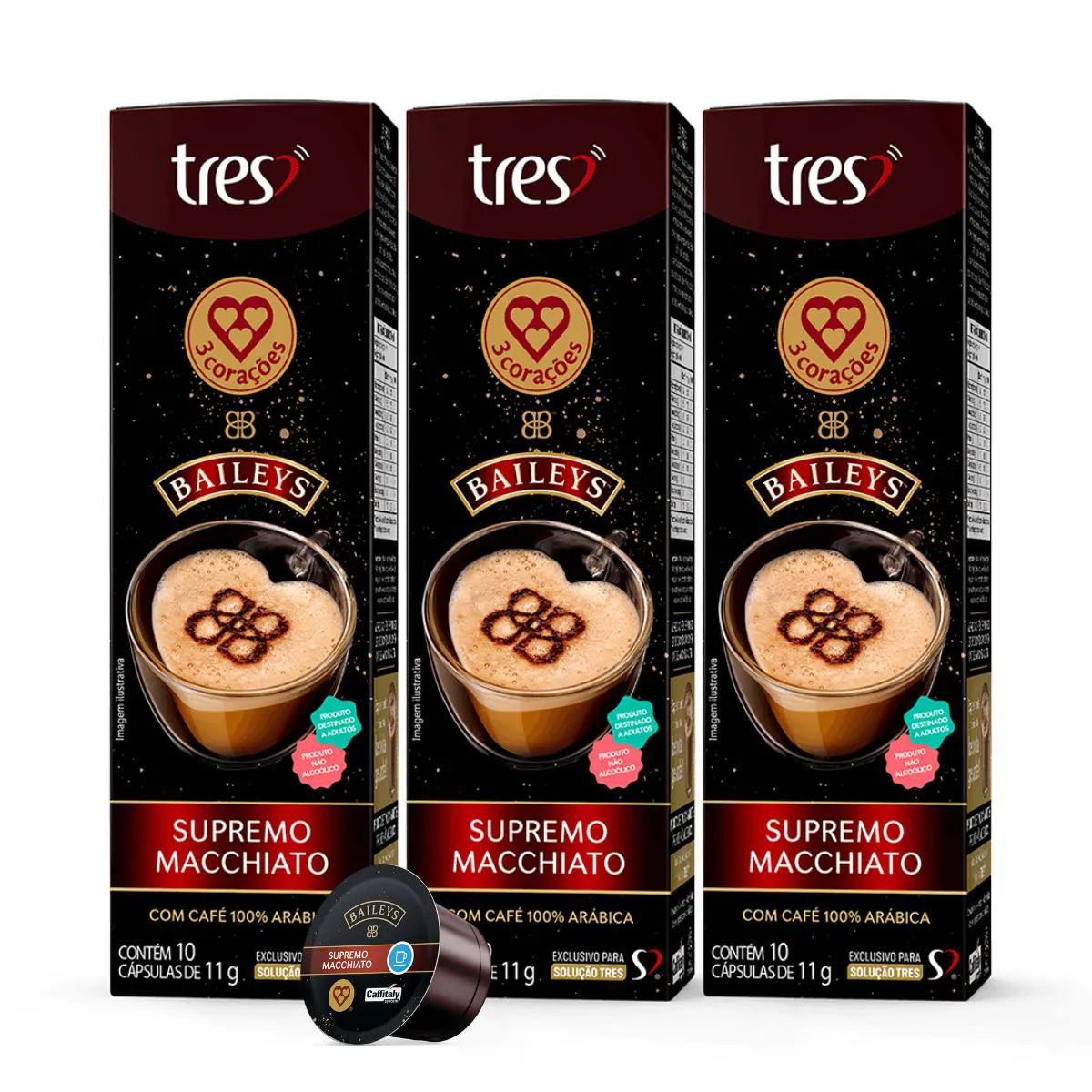 3x cápsula de Café Tres 3 Corações Baileys Supremo Macchiato 10 unidades