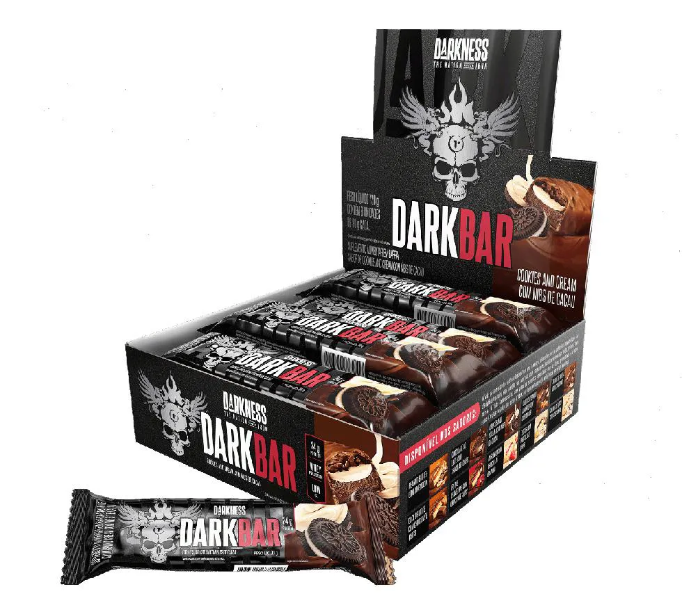 Dark Bar Caixa 8 unidades (720g) - Sabor: Cookies And Cream C/ Nibs de Cacau