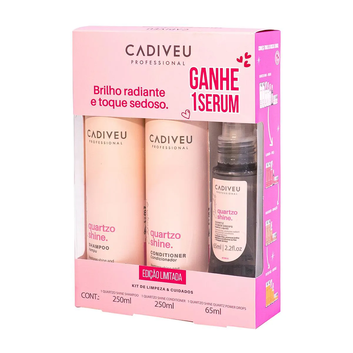Kit Cadiveu Professional Quartzo Shine Shampoo 250ml + Condicionador 250ml + Sérum 65ml
